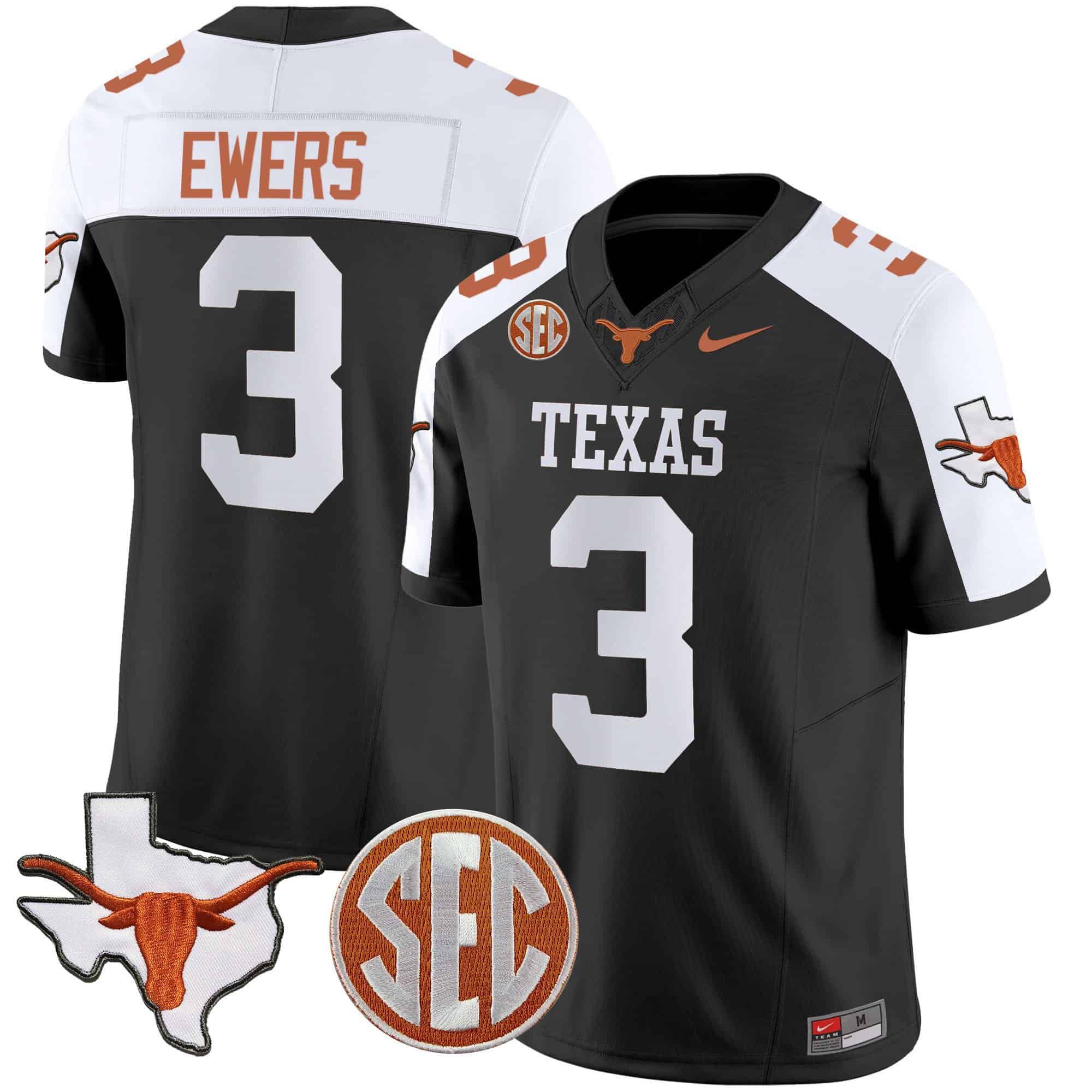 Men Texas Longhorns #3 Ewers Black 2024 Nike State Map & SEC Patch Vapor NCAA Jersey->indianapolis colts->NFL Jersey